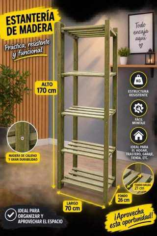 Estantería de madera 170cm alto