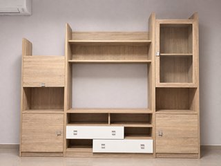 Mueble de salón modular madera y cristal