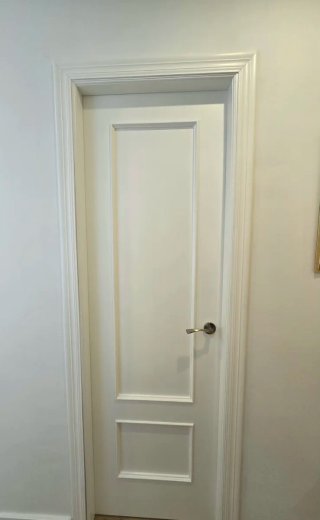 Puerta interior blanca con manilla.