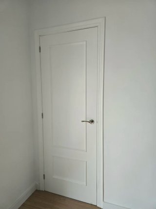 Puerta interior blanca con manilla.
