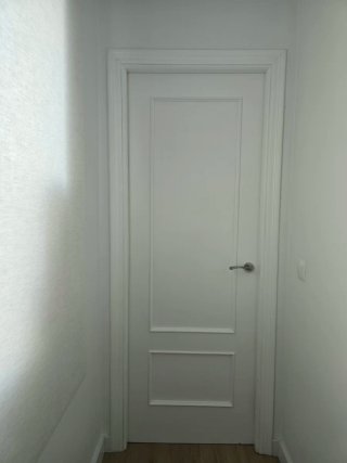 Puerta interior blanca con manilla.
