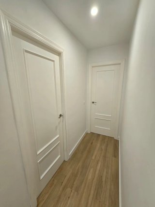 Puerta interior blanca con manilla.