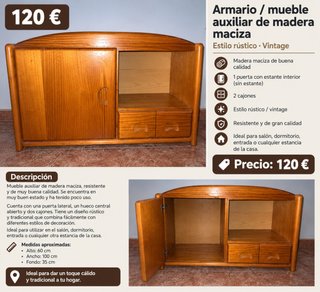 Mueble Auxiliar Madera Maciza Rústico Vintage