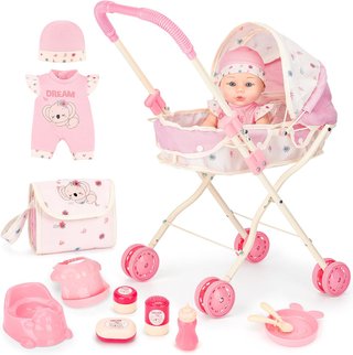Carrito de muñecas con bebé y accesorios