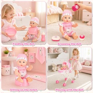 Carrito de muñecas con bebé y accesorios