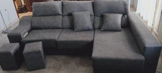 Sofá chaise longue gris tela