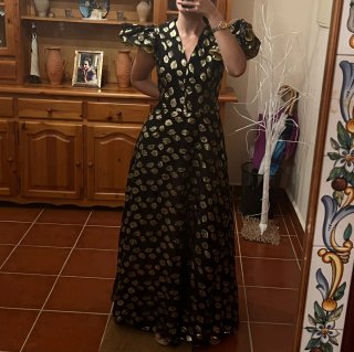 Vestido largo negro y dorado vestido varias tallas