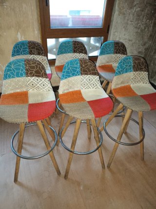 Conjunto 6 Taburetes Bar Vintage Patchwork