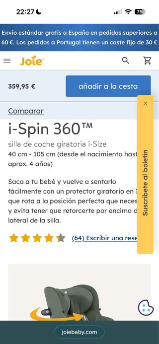 Silla de coche Joie i-Spin 360 Negra