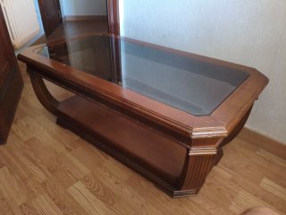 Mesa centro roble y cristal 112x60x42. Muy cuidada