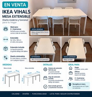 Mesa extensible IKEA VIHALS blanca 120/180x74