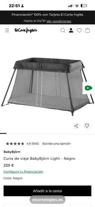 Cuna bebe de viaje BabyBjörn  Negra
