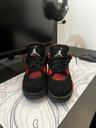 Jordan 4 Scarpe da Ginnastica Nere e Rosse