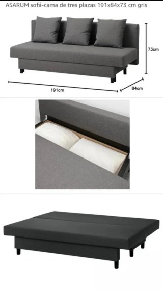 Sofá Cama IKEA ASARUM 3 Plazas Gris