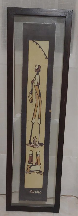 Tres cuadros  étnicos batik tela, madera y cristal