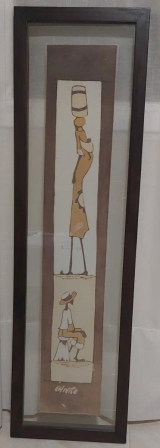 Tres cuadros  étnicos batik tela, madera y cristal