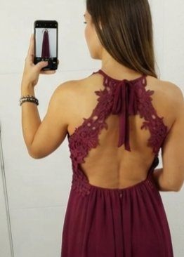 Vestido fiesta granate burdeos largo