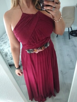 Vestido fiesta largo granate ASOS Talla S