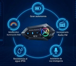 Intercomunicador Bluetooth V12 RGB FM