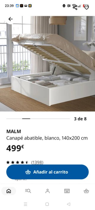 Cama MALM canapé IKEA 140x200 + colchón VALEVAG