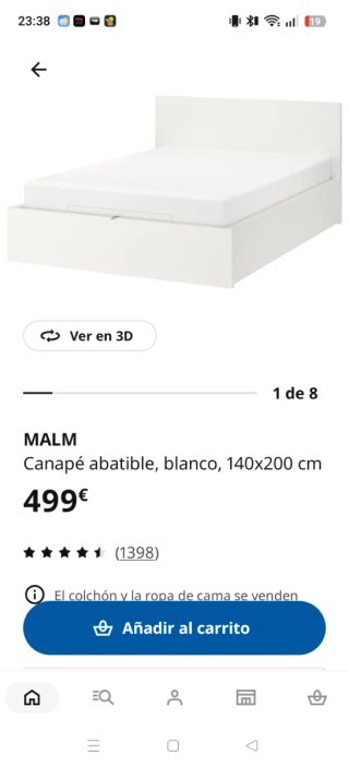 Cama MALM canapé IKEA 140x200 + colchón VALEVAG
