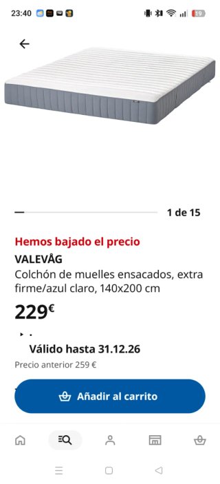 Cama MALM canapé IKEA 140x200 + colchón VALEVAG