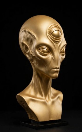 Statua Alien 3 Occhi Oro Pezzo Unico