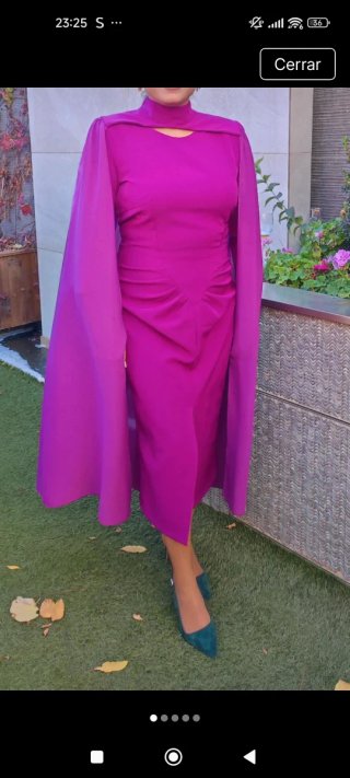 Vestido cóctel elegante capa morado talla S