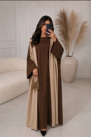 Vestido kimono beige y marrón talla única