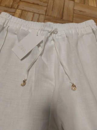 Pantalón Zara Lino Bordado Flores