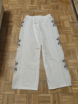Pantalón Zara Lino Bordado Flores