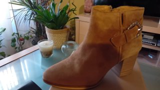 Botines mujer tacón hebilla beige 41