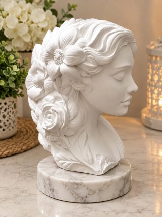 Scultura Busto donna gesso ceramico Dea dei fiori