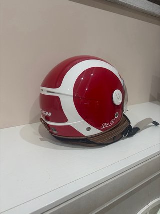 Casco CGM Rojo Blanco Cuero Marrón