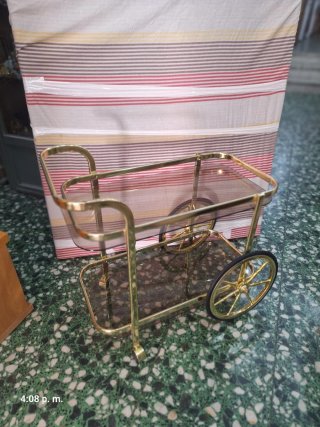 Carrito Bar Camarera Vintage Dorado Cristal