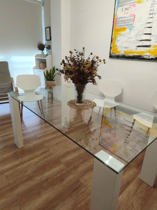 Mesa comedor cristal y madera