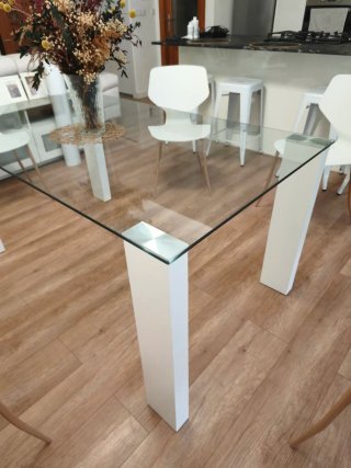 Mesa comedor cristal y madera
