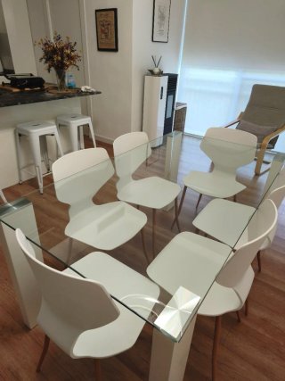 Mesa comedor cristal y madera