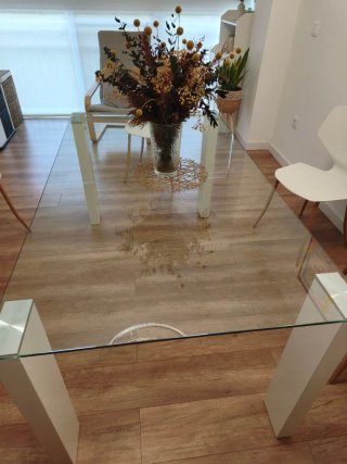Mesa comedor cristal y madera