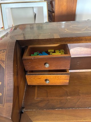 MobileScrittoio a Ribalta Vintage Legno Intarsiato