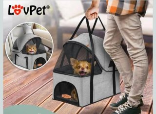 Cochecito para perro LovPet gris y rosa