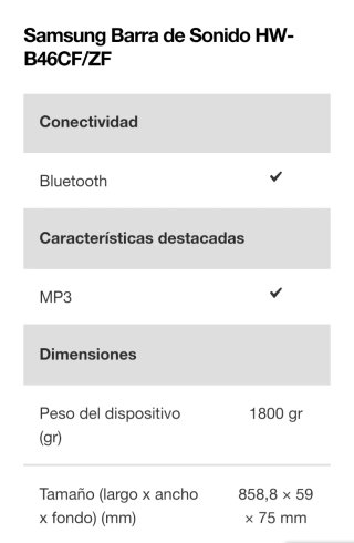 Barra de Sonido Samsung HW-B46CF Negra