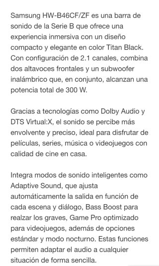 Barra de Sonido Samsung HW-B46CF Negra