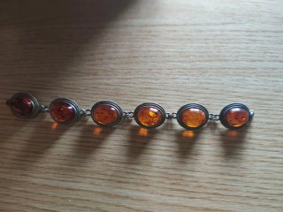 Pulsera Plata y Ámbar Ovalada