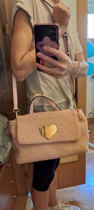Borsa Teddy rosa con cuore dorato