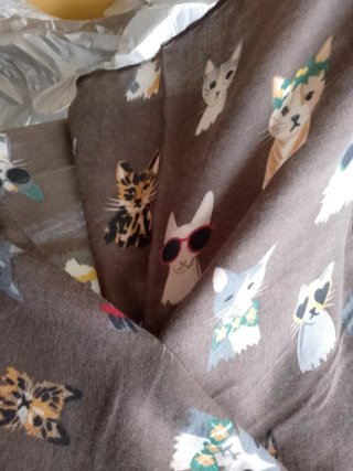 Sciarpa con stampa gatti fondo marrone