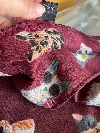 Sciarpa bordeaux con stampa gatti