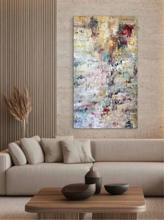 Cuadro abstracto acrílico multicolor. 140 x 80 cm
