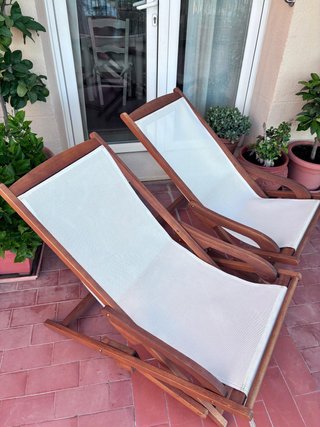 2 Tumbonas Plegables Madera y Tela