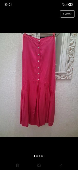Falda Larga Rosa Botones Talla L